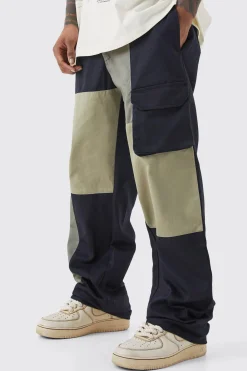 Relaxed Fit Multi Colour Block Cargo Trouser | BoohooMAN UK