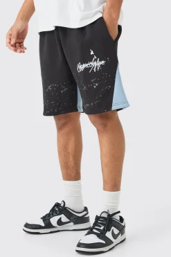 Relaxed Fit Paint Splatter Gusset Short | BoohooMAN UK