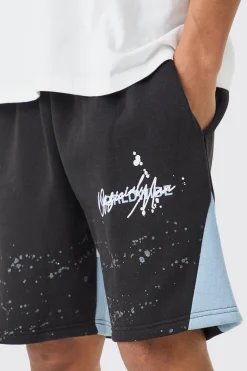 Relaxed Fit Paint Splatter Gusset Short | BoohooMAN UK
