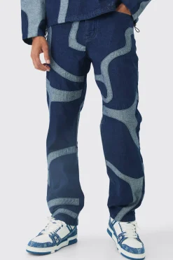 Relaxed Fit Patchwork Applique Jeans | BoohooMAN UK