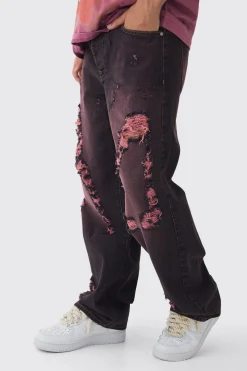 Relaxed Fit Pink Tinted Distressed Jeans | BoohooMAN UK