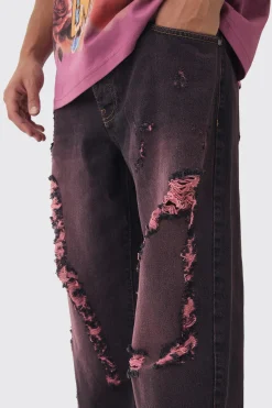 Relaxed Fit Pink Tinted Distressed Jeans | BoohooMAN UK