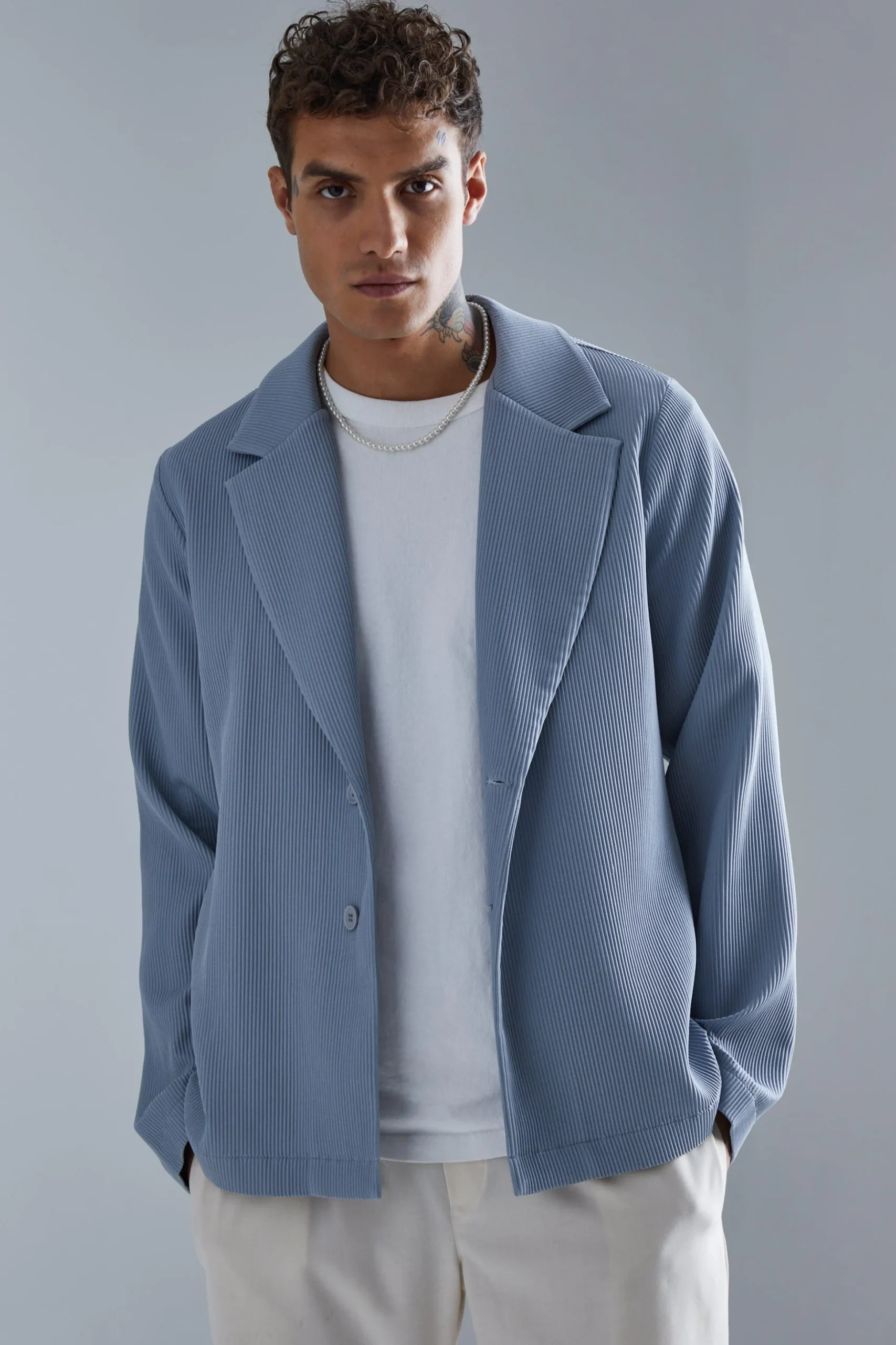 Relaxed Fit Pleated Suit Set | BoohooMAN UK