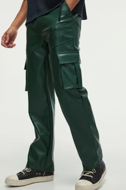 Relaxed Fit Pu Cargo Trousers | BoohooMAN UK