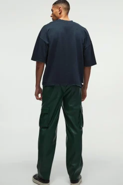 Relaxed Fit Pu Cargo Trousers | BoohooMAN UK