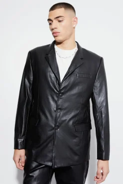 Relaxed Fit Pu Suit Jacket | BoohooMAN UK