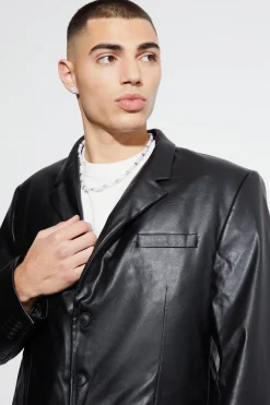 Relaxed Fit Pu Suit Jacket | BoohooMAN UK