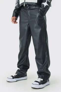 Relaxed Fit Pu Zip Hem Trousers | BoohooMAN UK