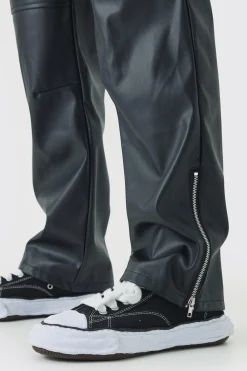Relaxed Fit Pu Zip Hem Trousers | BoohooMAN UK