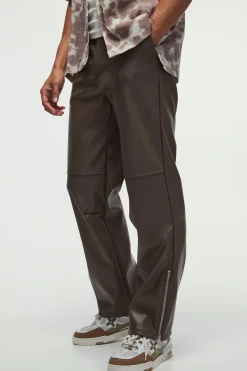 Relaxed Fit Pu Zip Hem Trousers | BoohooMAN UK