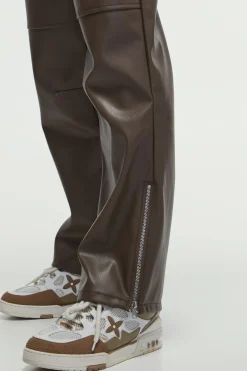 Relaxed Fit Pu Zip Hem Trousers | BoohooMAN UK