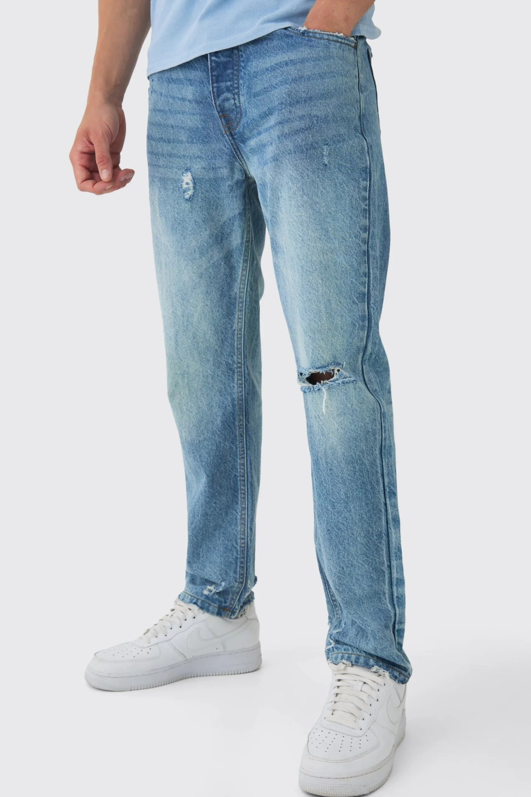 Relaxed Fit Ripped Knee Jeans | BoohooMAN UK