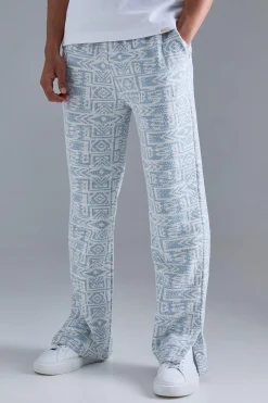 Relaxed Fit Split Hem Jacquard Joggers | BoohooMAN UK