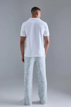 Relaxed Fit Split Hem Jacquard Joggers | BoohooMAN UK