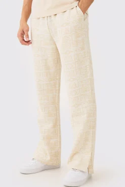 Relaxed Fit Split Hem Jacquard Joggers | BoohooMAN UK