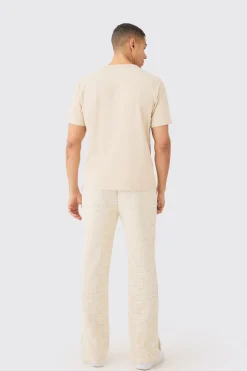 Relaxed Fit Split Hem Jacquard Joggers | BoohooMAN UK