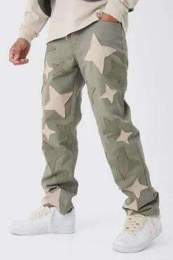 Relaxed Fit Star Patchwork Applique Jeans | BoohooMAN UK