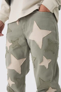 Relaxed Fit Star Patchwork Applique Jeans | BoohooMAN UK