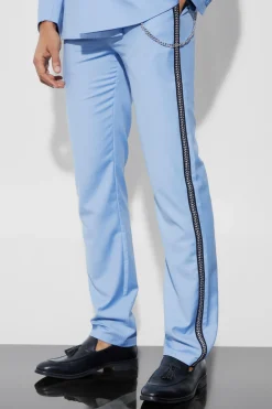 Relaxed Fit Stud Detail Trouser With Chain | BoohooMAN UK