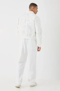Relaxed Fit Tailored Trouser With Chain In White | BoohooMAN UK