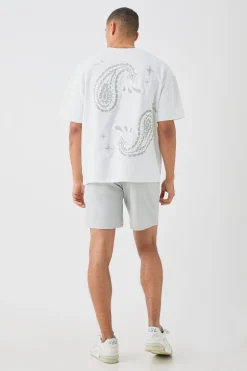 Relaxed Fit Tie Waistband Tailored Linen Shorts In Grey | BoohooMAN UK