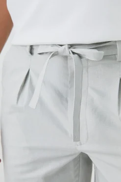 Relaxed Fit Tie Waistband Tailored Linen Shorts In Grey | BoohooMAN UK