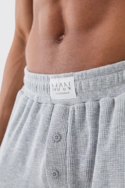 Relaxed Fit Waffle Lounge Bottoms In Grey Marl | BoohooMAN UK