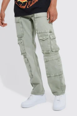 Relaxed Fit Washed Multi Pocket Cargo Jeans | BoohooMAN UK