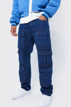 Relaxed Fit Washed Multi Pocket Cargo Jeans | BoohooMAN UK