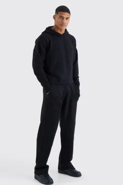 Relaxed Fit Wide Leg Knitted Joggers | BoohooMAN UK
