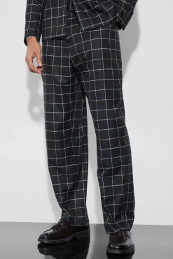 Relaxed Fit Windowpane Check Suit Trousers | BoohooMAN UK