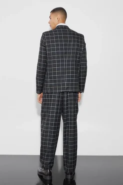 Relaxed Fit Windowpane Check Suit Trousers | BoohooMAN UK