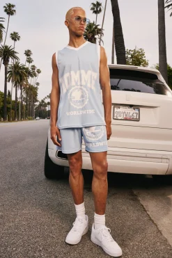 Relaxed Fit Worldwide Print Mesh Short | BoohooMAN UK