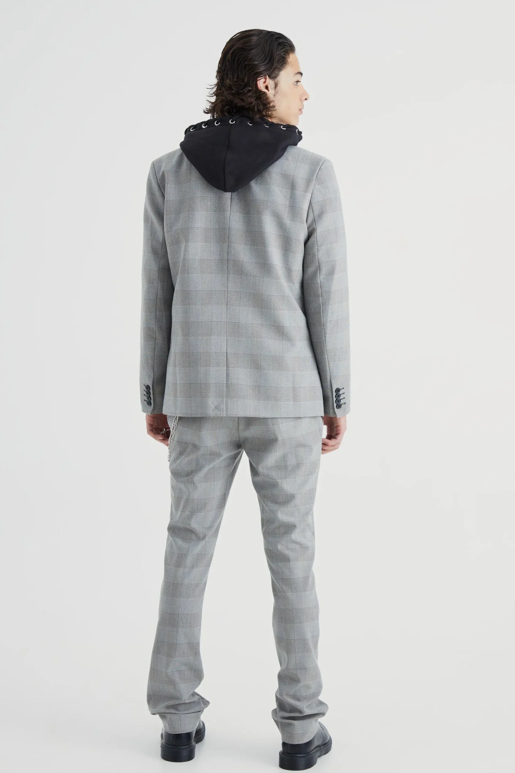 Relaxed Fit Wrap Front Pow Check Blazer | BoohooMAN UK