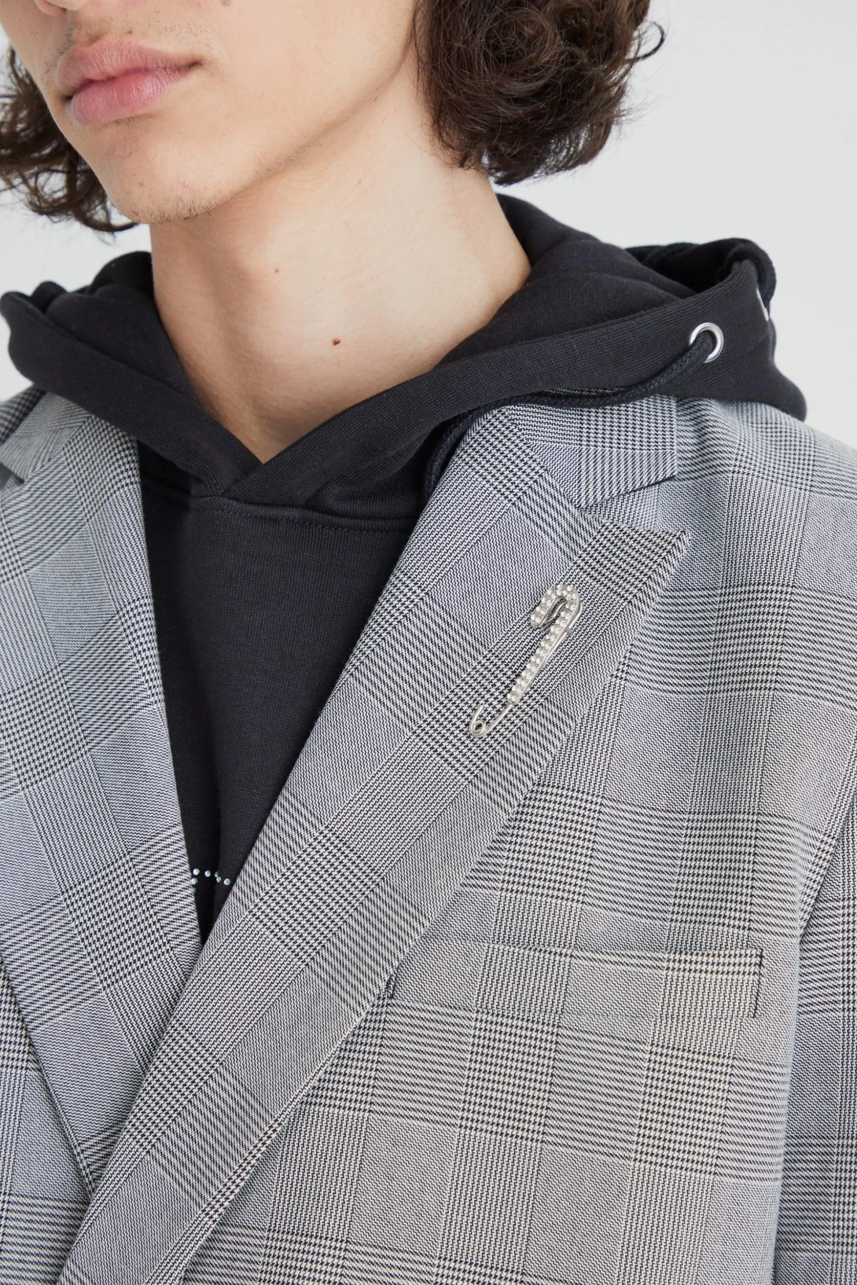 Relaxed Fit Wrap Front Pow Check Blazer | BoohooMAN UK