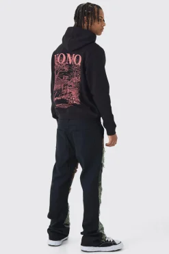Relaxed Flare Distressed Camo Patchwork Twill Trousers | BoohooMAN UK