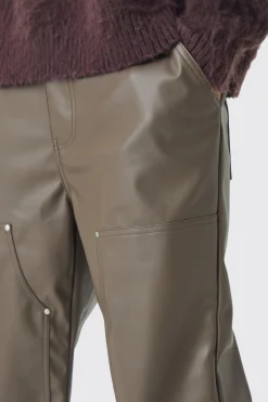 Relaxed Flare Pu Carpenter Trousers | BoohooMAN UK