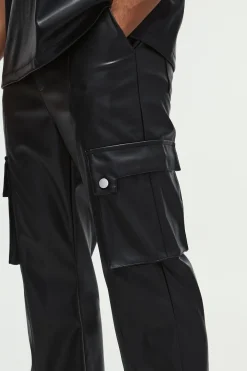 Relaxed Flare Pu Popper Hem Cargo Trousers | BoohooMAN UK
