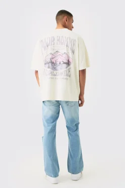 Relaxed Flare Rigid Knee Rip Snow Wash Denim Jean | BoohooMAN UK