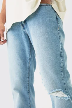 Relaxed Flare Rigid Knee Rip Snow Wash Denim Jean | BoohooMAN UK