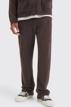 Relaxed Fluffy Knitted Joggers | BoohooMAN UK