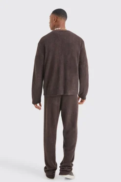 Relaxed Fluffy Knitted Joggers | BoohooMAN UK