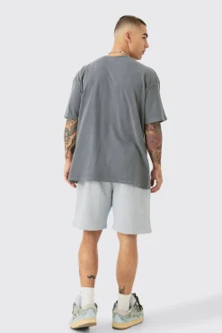Relaxed Grey Marl Raw Applique Shorts | BoohooMAN UK
