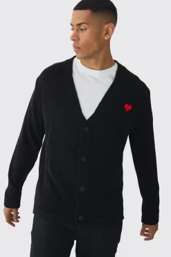 Relaxed Heart Knitted Cardigan | BoohooMAN UK