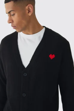 Relaxed Heart Knitted Cardigan | BoohooMAN UK