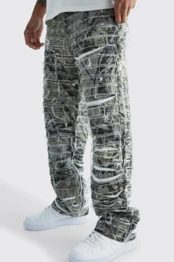 Relaxed Heavily Distressed Camo Trouser | BoohooMAN UK