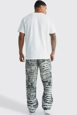Relaxed Heavily Distressed Camo Trouser | BoohooMAN UK