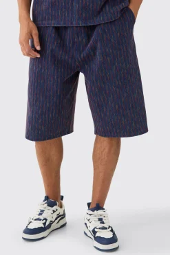 Relaxed Indigo Dyed Striped Jort | BoohooMAN UK