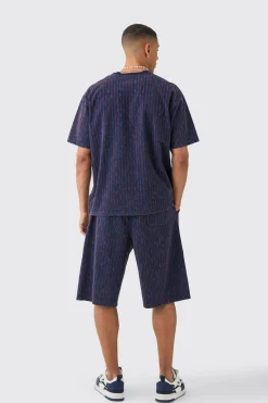 Relaxed Indigo Dyed Striped Jort | BoohooMAN UK