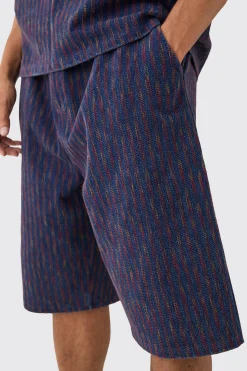 Relaxed Indigo Dyed Striped Jort | BoohooMAN UK